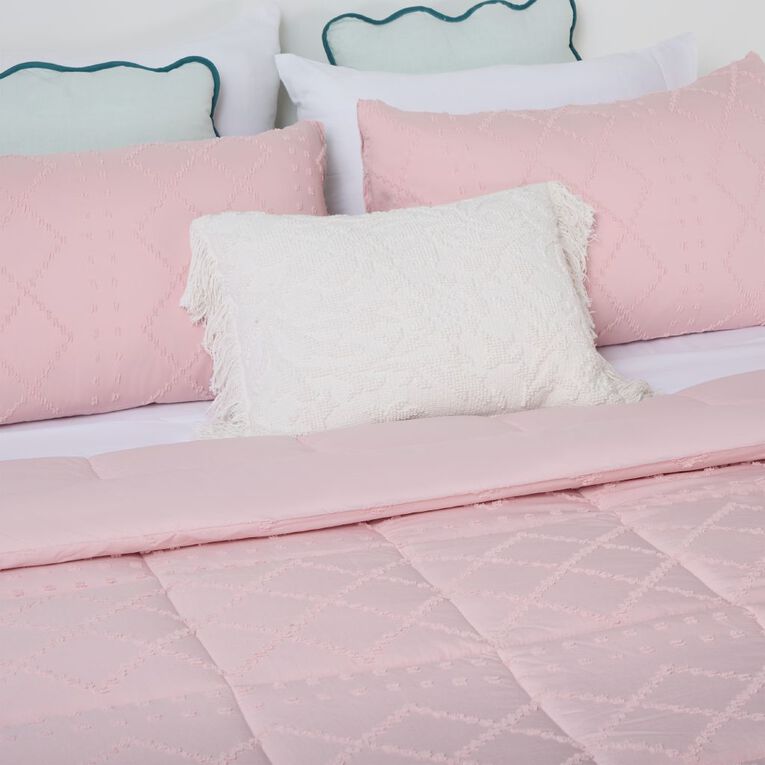 Living & Co 3 Piece Comforter Set Geo Tufted Pink Queen, , hi-res