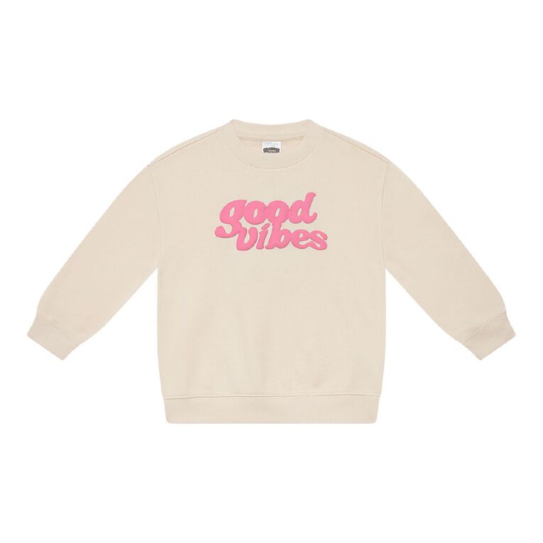 Young Original Printed Crew Sweat, Cream, hi-res