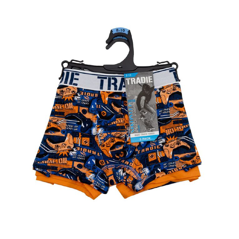 Tradie Boys' Trunks 3 Pack, Orange Dark, hi-res