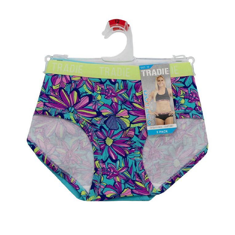 Tradie Women's Boyleg Briefs 3 Pack, Blue Light, hi-res