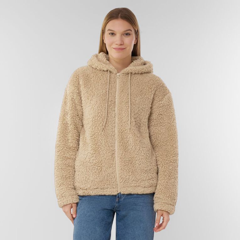 H&H Women's Zip Thru Recycled Sherpa Hood, Blue, hi-res