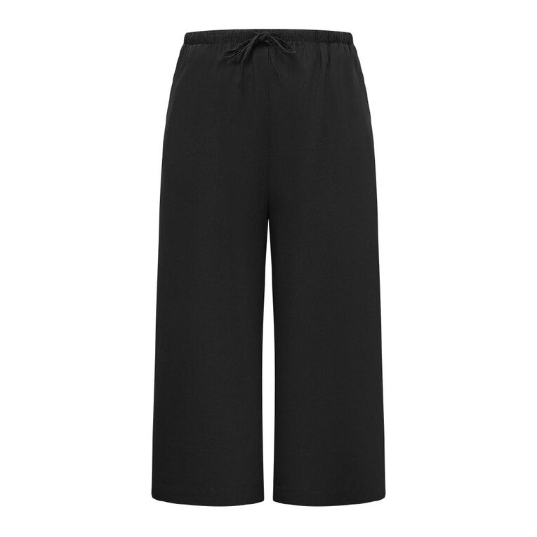 H&H Curve Women's Linen Blend Wide Leg Pants, Black, hi-res