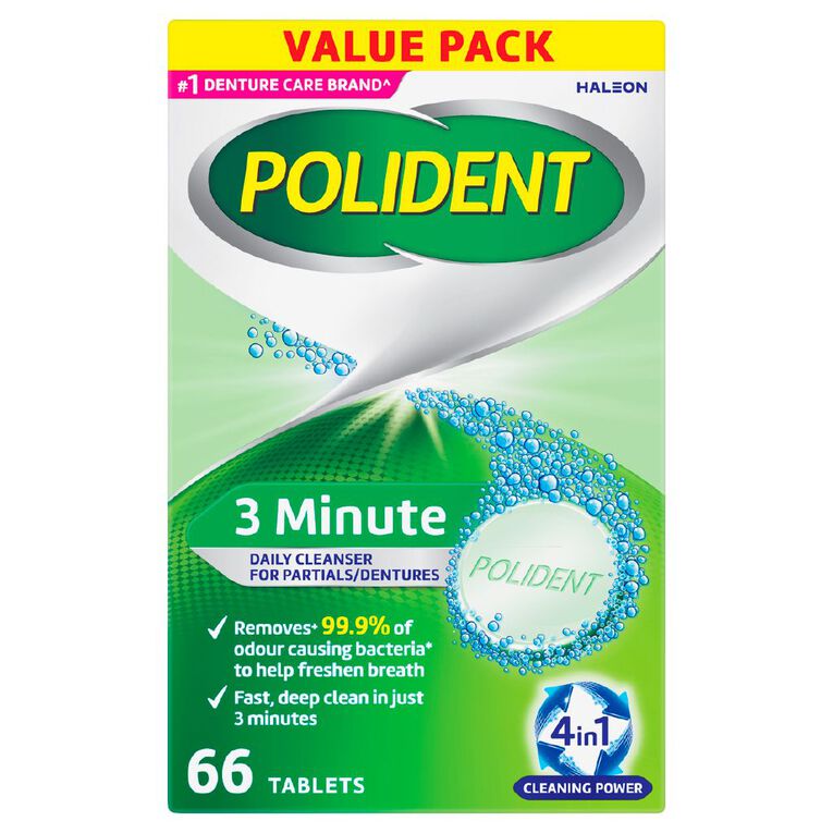 Polident 3 Minute Daily Cleanser For Dentures 66 Pack, , hi-res