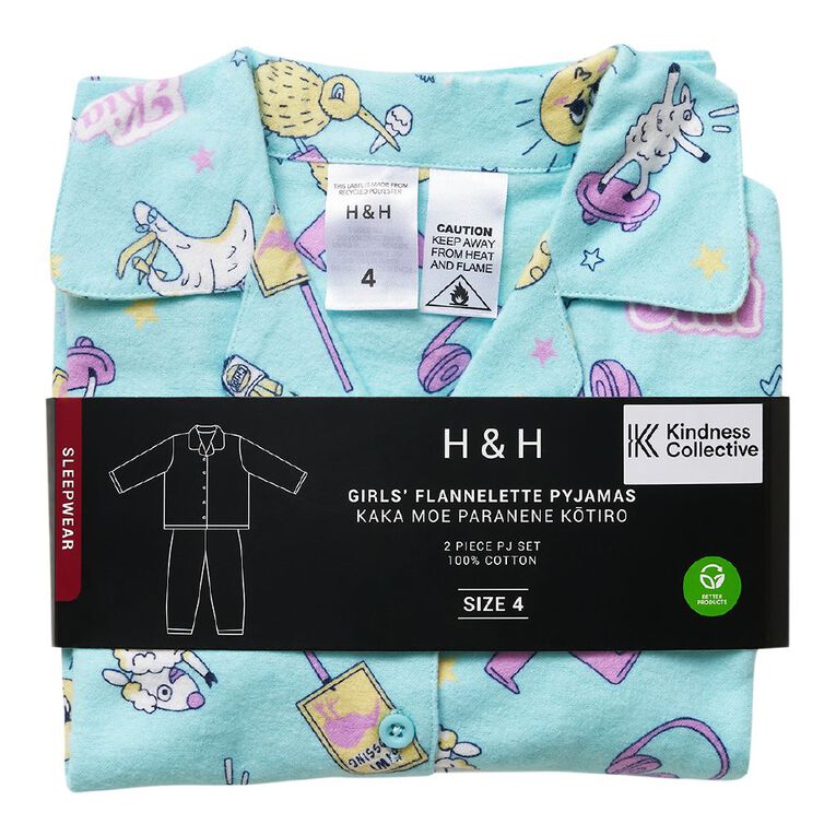 H&H Girls' Flannelette Button Up Pyjama Set, Blue Light, hi-res