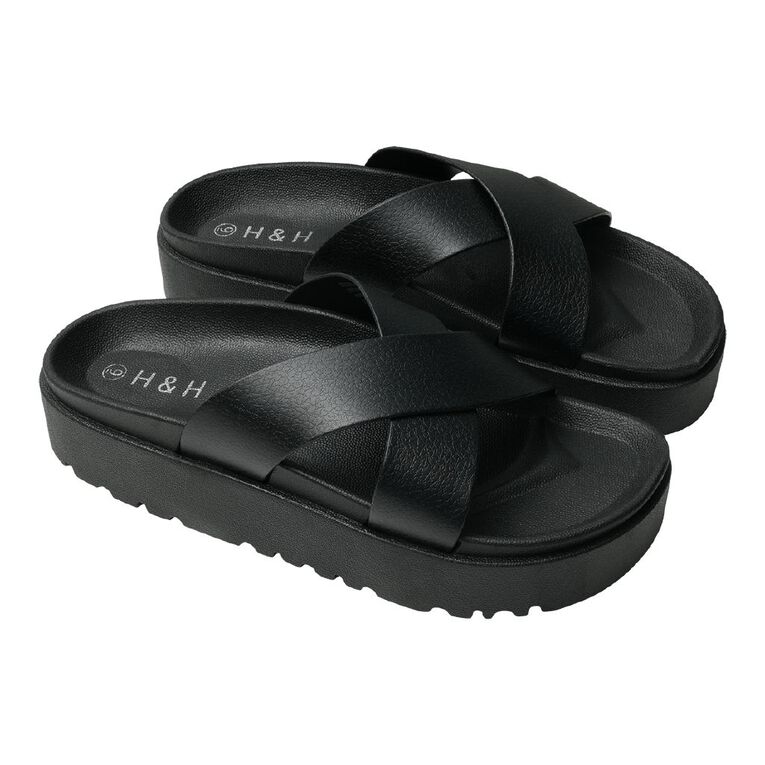 H&H Women's Crossover Emily Slides, Black, hi-res
