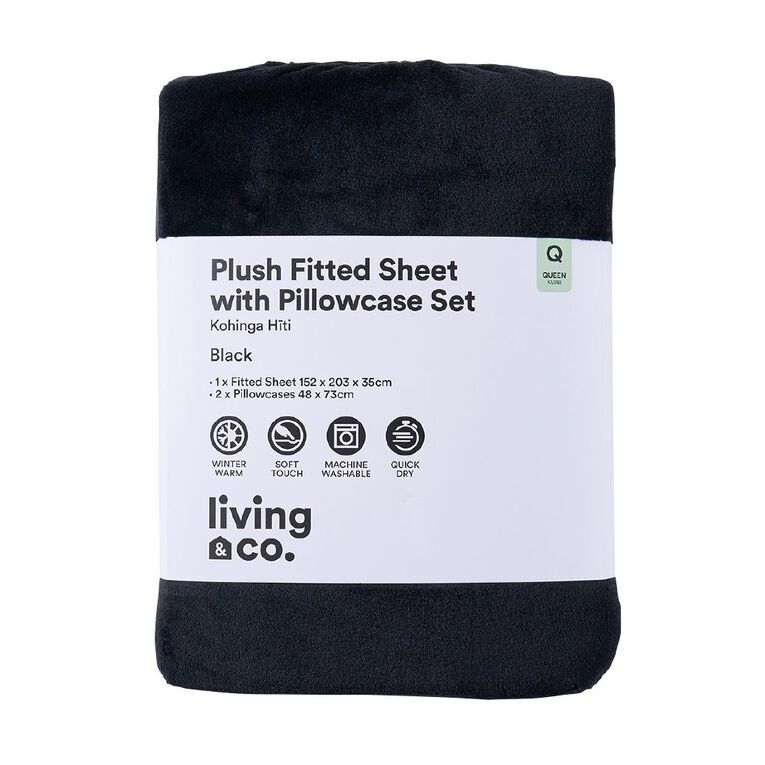 Living & Co Plush Flannel Sheet Set Black Queen, , hi-res