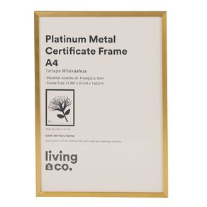 Living & Co Platinum Metal Certificate Frame Gold A4
