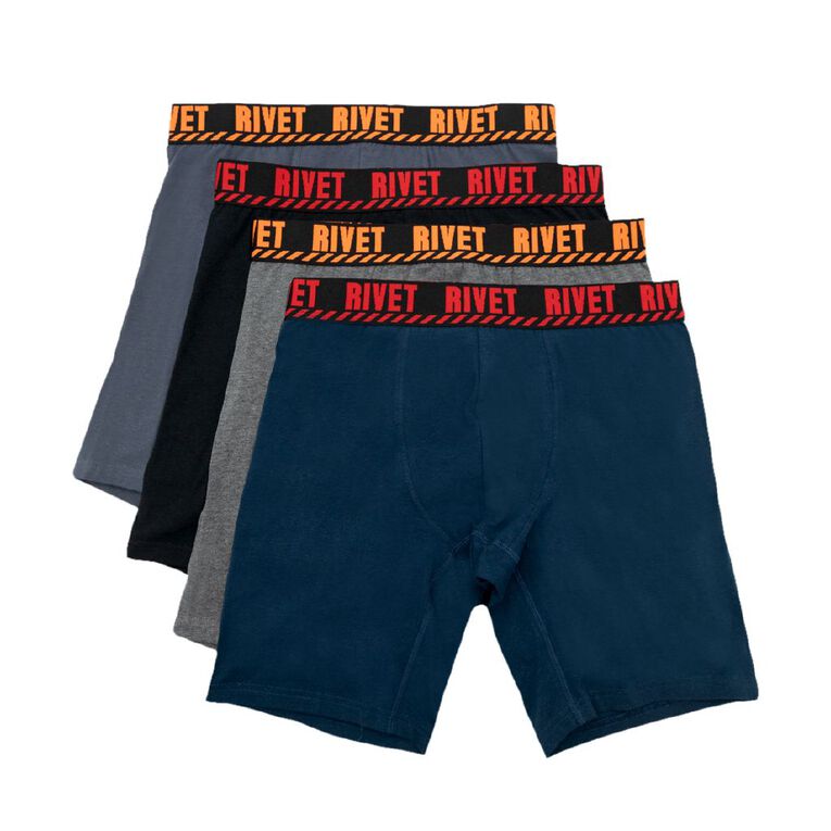 Rivet Men's Long Leg Trunks 4 Pack, Grey/Charcoal, hi-res
