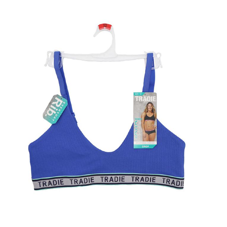 Tradie Women's Wirefree Rib Tri Crop, Blue Dark, hi-res