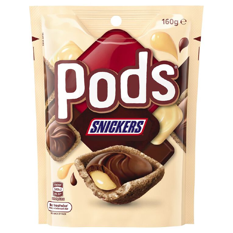 Pods Snickers Chocolate Bag 160g, , hi-res
