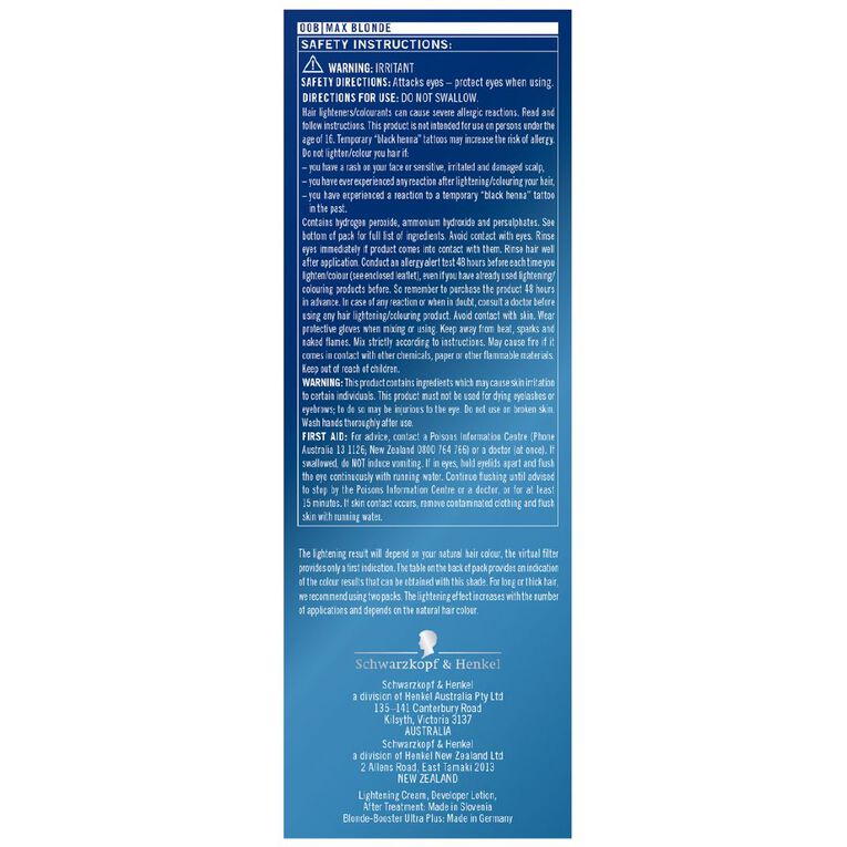 Schwarzkopf Live Colour Permanent Intense Bleach Max Blonde 00B, , hi-res