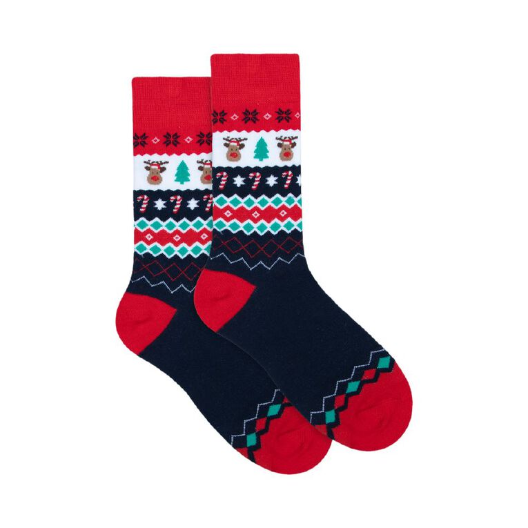 Underworks Men's Christmas Crew Socks 1 Pack, Red, hi-res