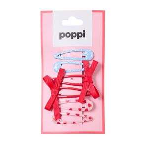 Poppi Hair Clips Pink Hearts 6 Pack