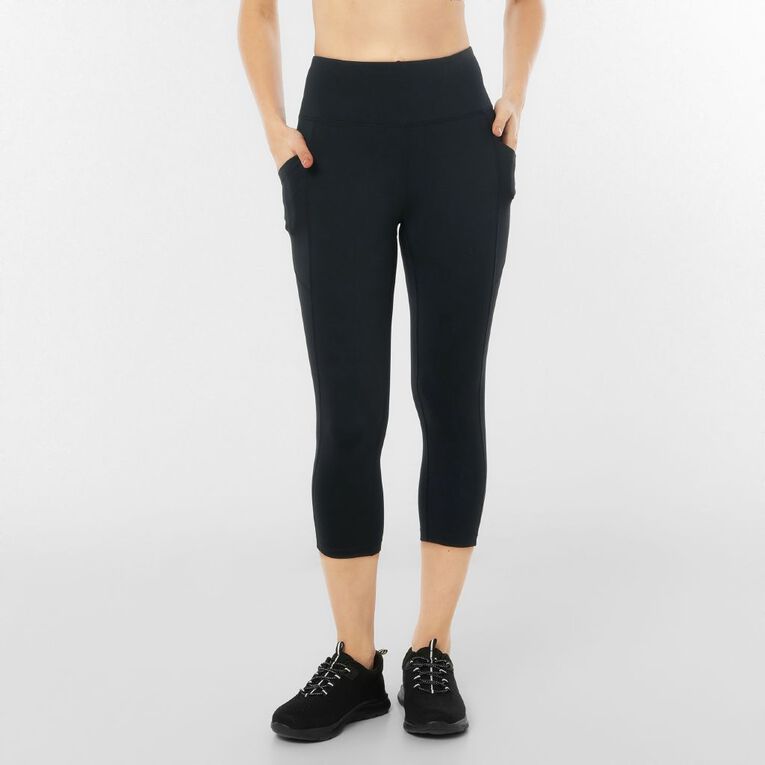 Active Intent Women's Pocket Nylon Crop Leggings, Black, hi-res