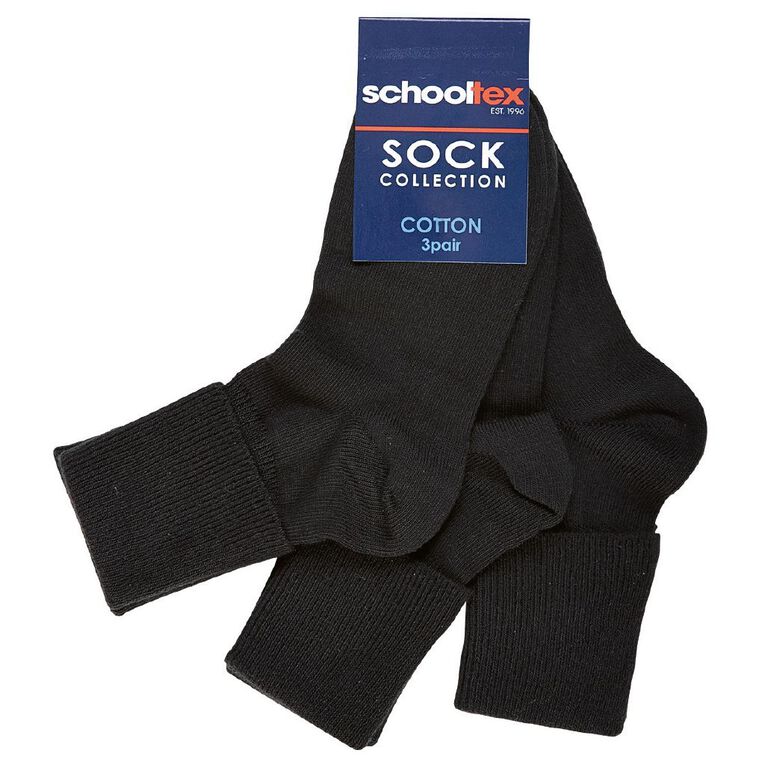Schooltex Cotton Socks 3 Pack, Black, hi-res
