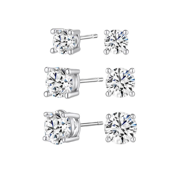 Hidden Secrets Silver Plated CZ Stud Earrings 3 Pack, , hi-res