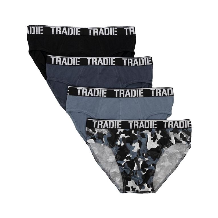Tradie Men's Briefs 4 Pack, Black/Grey, hi-res