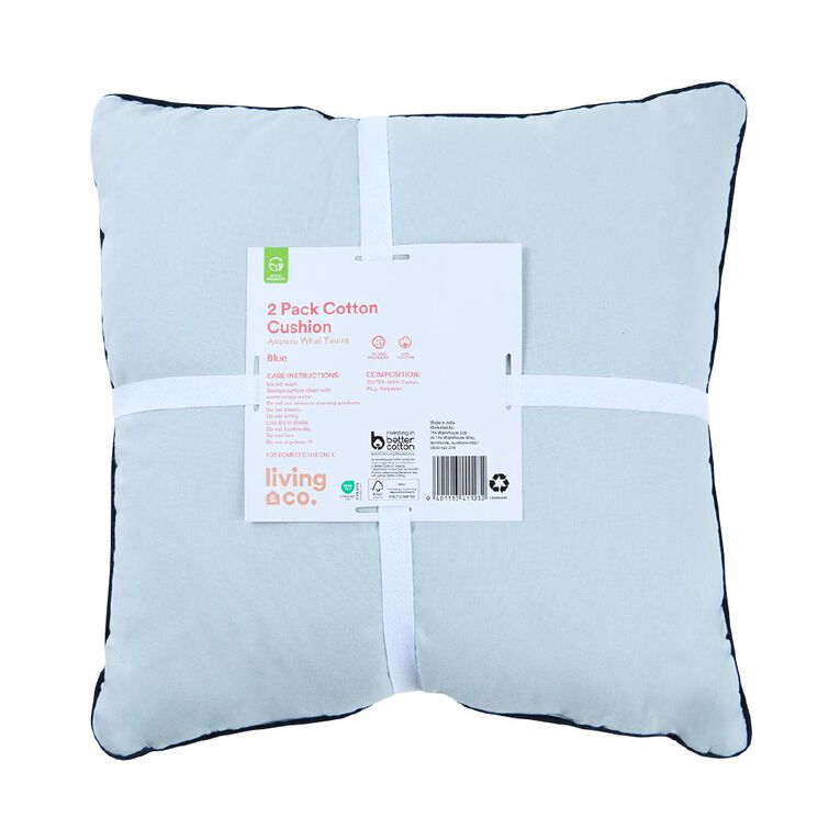 Living & Co Cushion 2 Pack Blue 43cm x 43cm, , hi-res