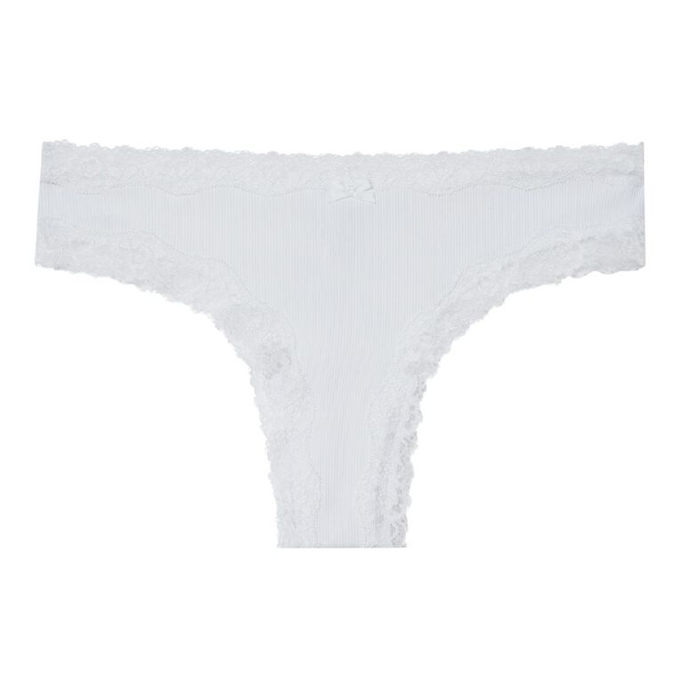 H&H Women's Rib And Lace G-strings 3 Pack, Black, hi-res