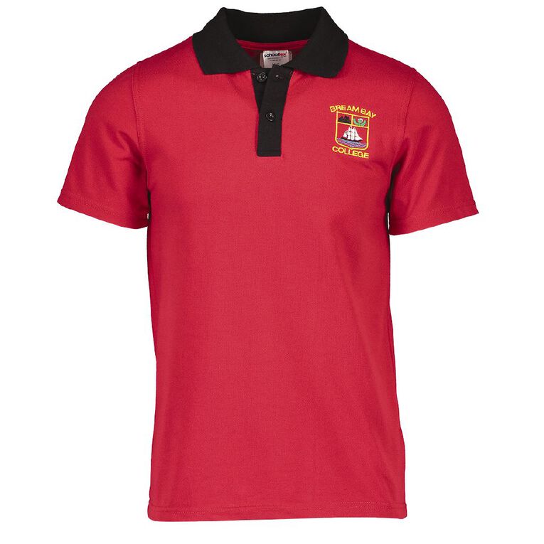Schooltex Bream Bay Short Sleeve Polo, Red/Black, hi-res