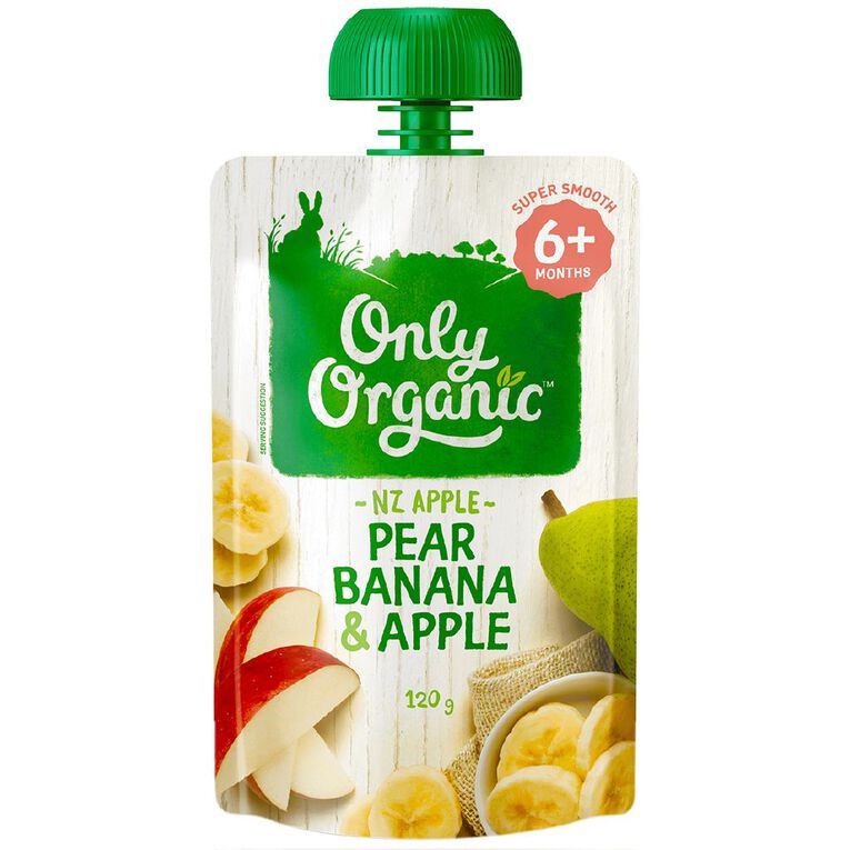 Only Organic Pear Banana & Apple Pouch 120g, , hi-res