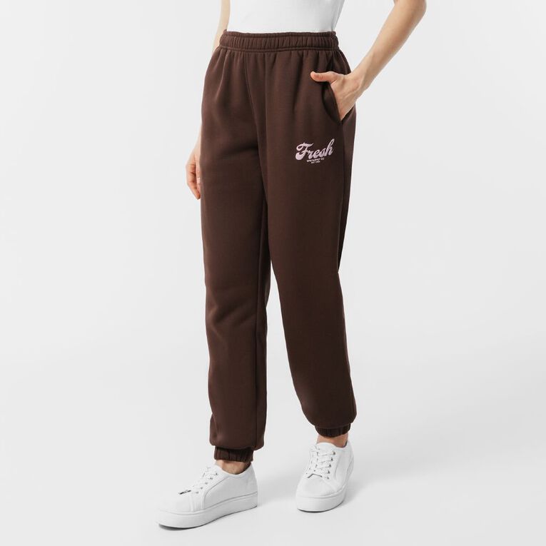 H&H Women's Fresh Fleece Trackpants, Brown Dark, hi-res
