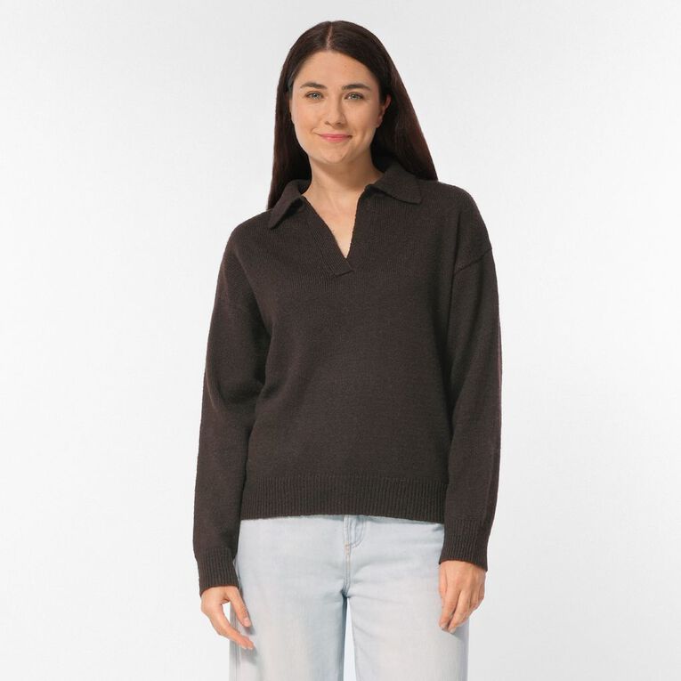 H&H Women's Collared Jumper, Brown Dark, hi-res
