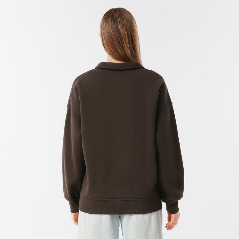 H&H Women's Long Sleeve Collared Sweat, Brown Dark, hi-res