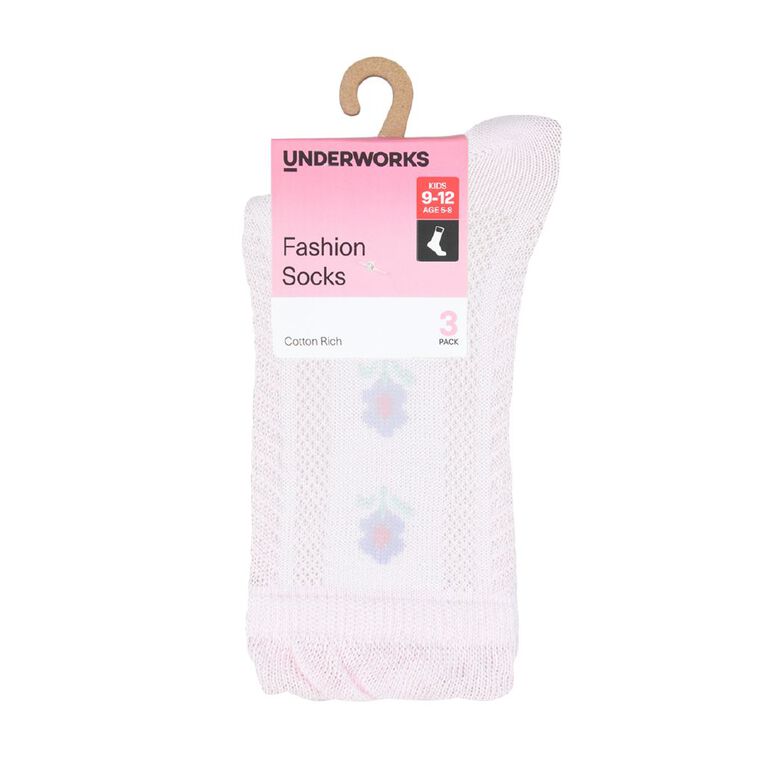 Underworks Girls' Textured Crew Socks 3 Pack, Yellow, hi-res