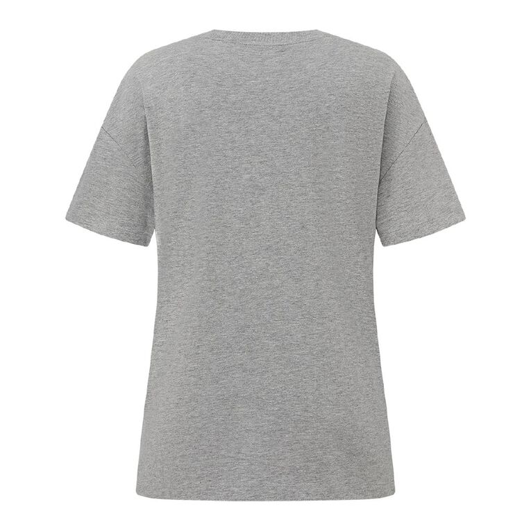 H&H Women's Short Sleeve Boyfriend Graphic Tee, Grey Marle, hi-res