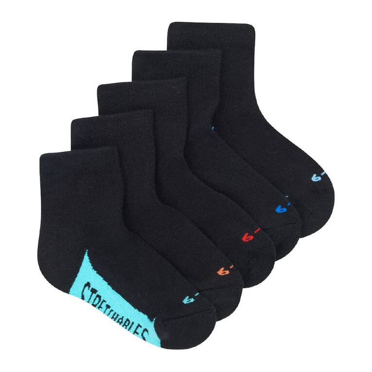 Rio Boys' Stretchables Quarter Crew Socks 5 Pack, Black w26 94K, hi-res
