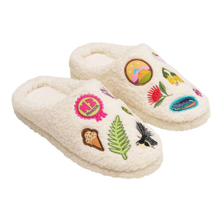 H&H Women's Kiwiana Scuff Slippers, Cream, hi-res