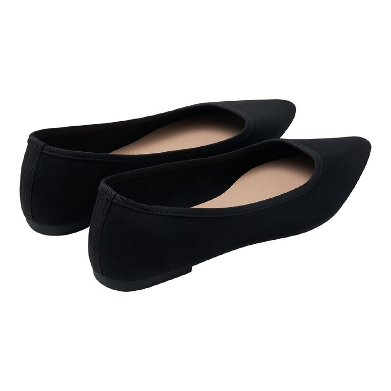 H&H Women's Pointed Toe Ballet Flats, Black, hi-res