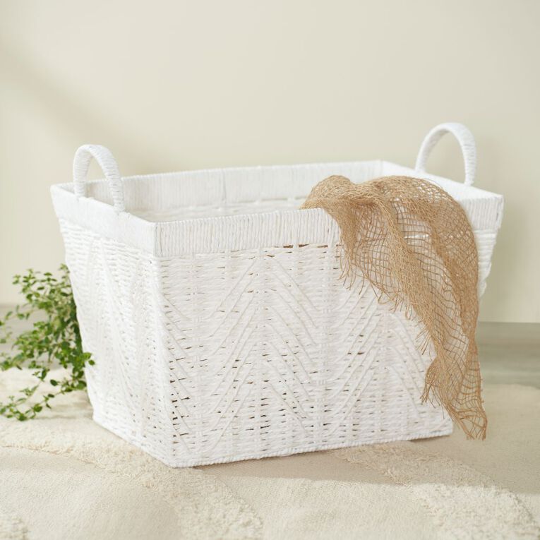 Living & Co Herringbone Basket Rectangle 46cm x 29cm White, , hi-res