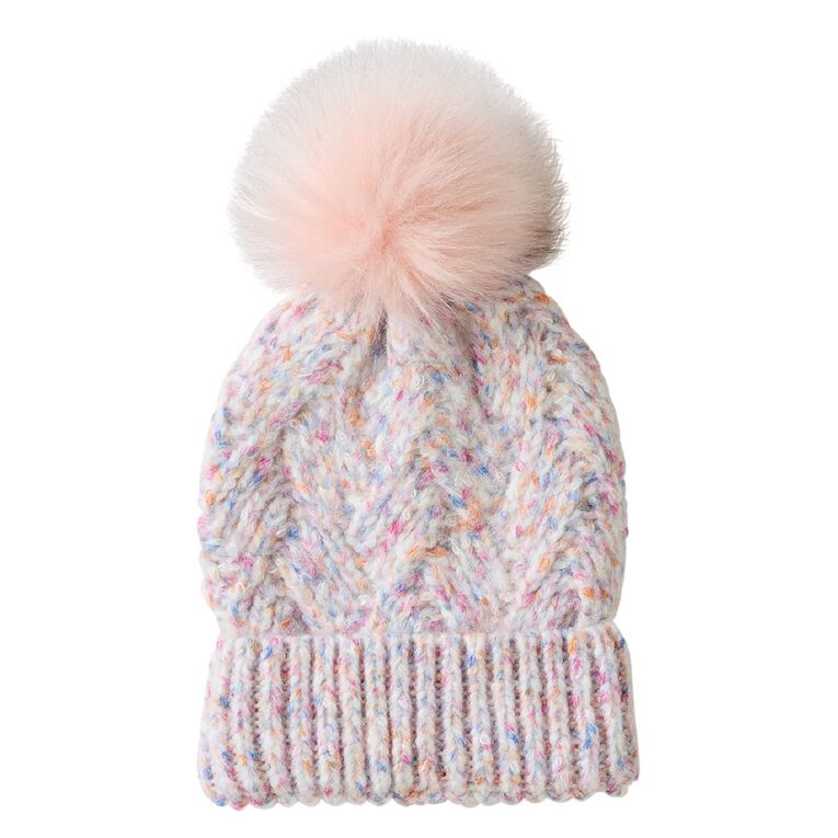 H&H Chunky Pom Beanie, Pink Light, hi-res