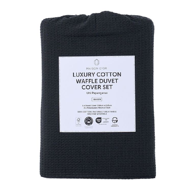 Maison d'Or Duvet Cover Set Luxury Waffle Black King Single, , hi-res