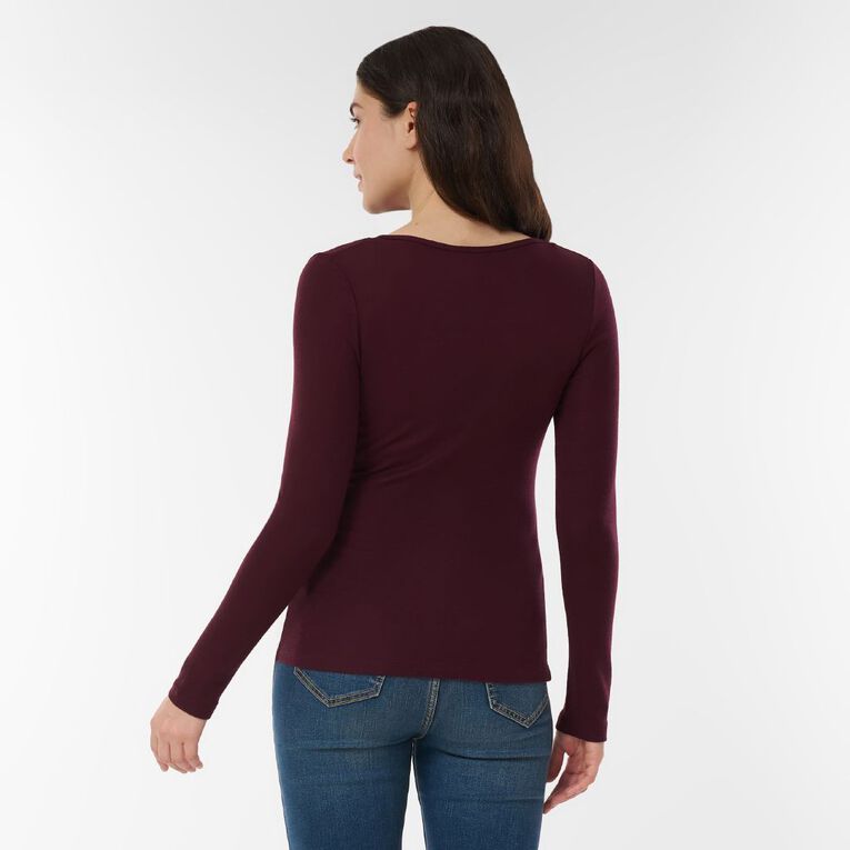 H&H Women's Merino Blend Crew Neck Top, Red Dark, hi-res