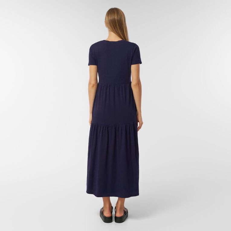 H&H Women's Cotton Slub Tier Midi Dress, Navy, hi-res