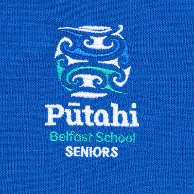 Schooltex Belfast School Year 7/8 Short Sleeve Blouse with Embroidery, Royal/White, hi-res