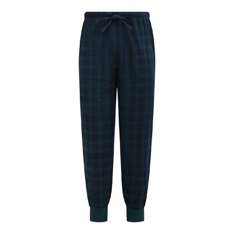 H&H Men's Flanelette Cuffed Pyjama Pants, Green Dark, hi-res