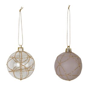 Wonderland Joyful Tidings Clear/Pink Web Christmas Baubles 6 Pack