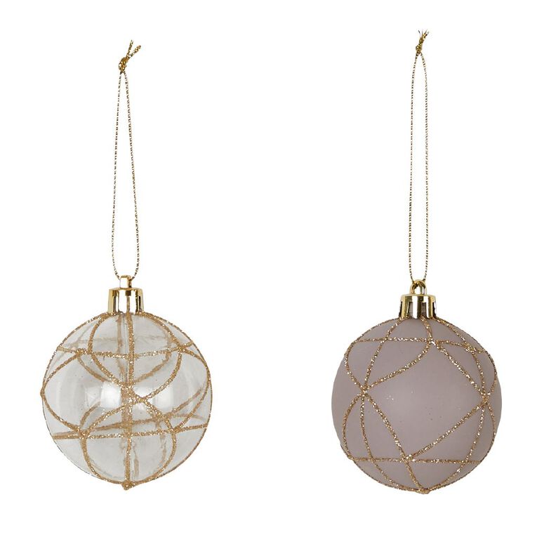 Wonderland Joyful Tidings Clear/Pink Web Christmas Baubles 6 Pack, , hi-res