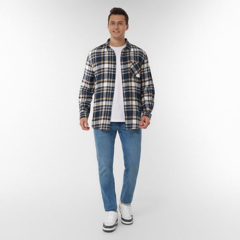 H&H Men's Brushed Flannel Shirt, Navy, hi-res