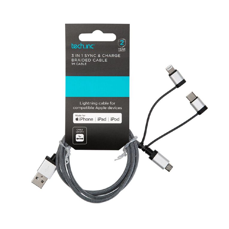 Tech.Inc Micro USB/Lightning/USB-C Cable 1m, , hi-res