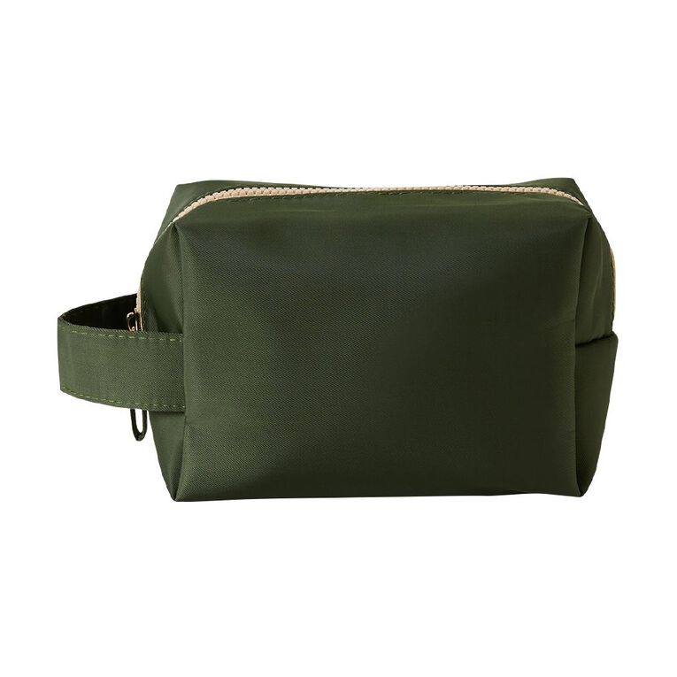 Poppi Nylon Contrast Zip Cosmetic Bag Khaki, , hi-res