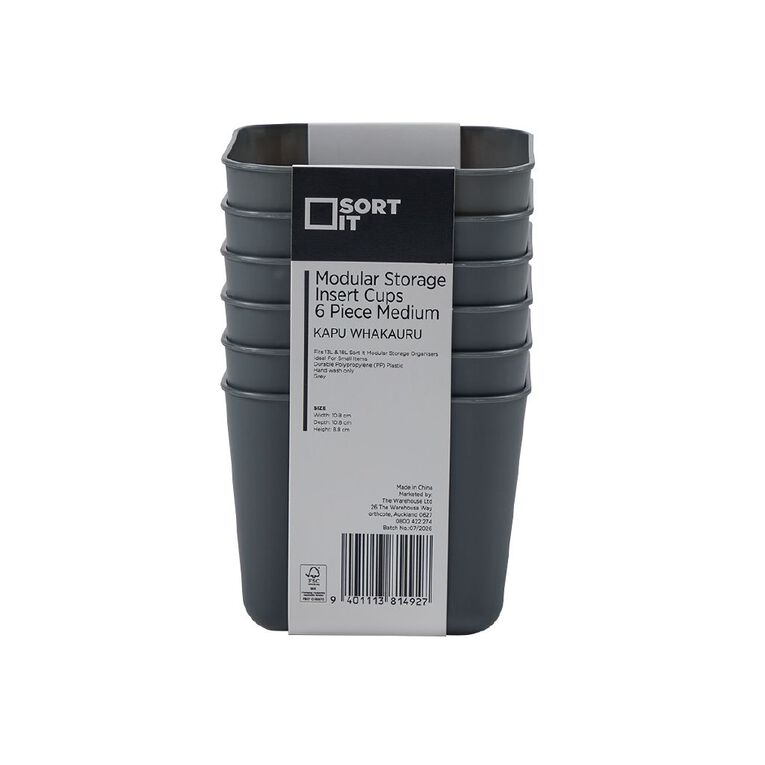Sort It Modular Storage Medium Insert Cups 6 Piece Grey, , hi-res