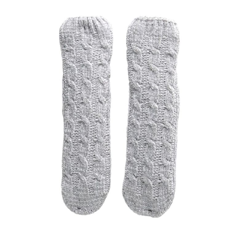 Sock Crew Women's Cable Sherpa Sock 1 Pack, Grey Light, hi-res