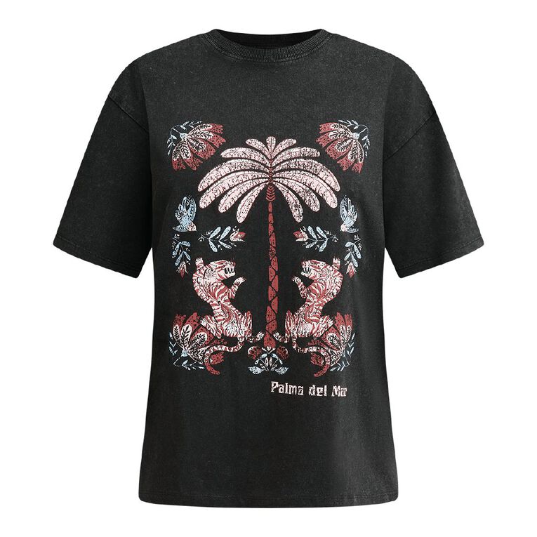 H&H Women's Short Sleeve Boyfriend Graphic Tee, Black, hi-res