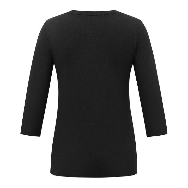 H&H Women's 3/4 Sleeve V-Neck Tee, Black, hi-res