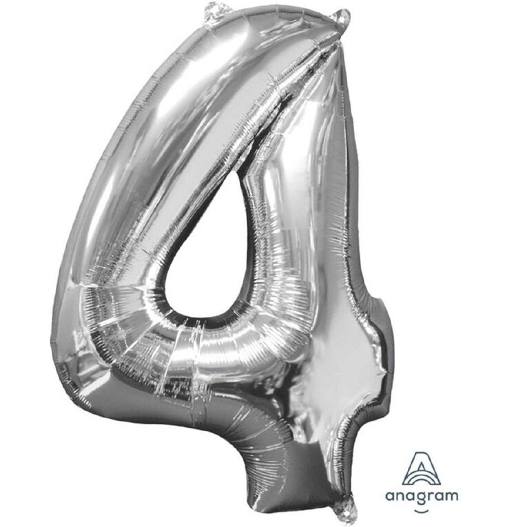 Anagram Mid-Size Shape Silver Number 4 Balloon, , hi-res